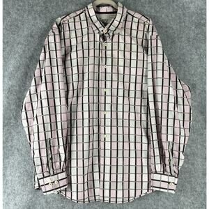 Tommy Bahama Shirt Mens XXL Pink Brown Plaid Button Down Long Sleeve Retro